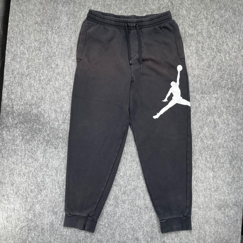 Jordan Pants Mens Medium Jumpman Fleece Sweatpants Black White Logo Joggers